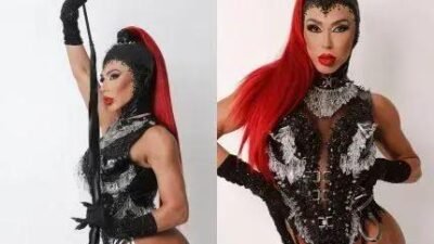 Andrea Andrade brilha com fantasia poderosa no mini desfile da Porto da Pedra