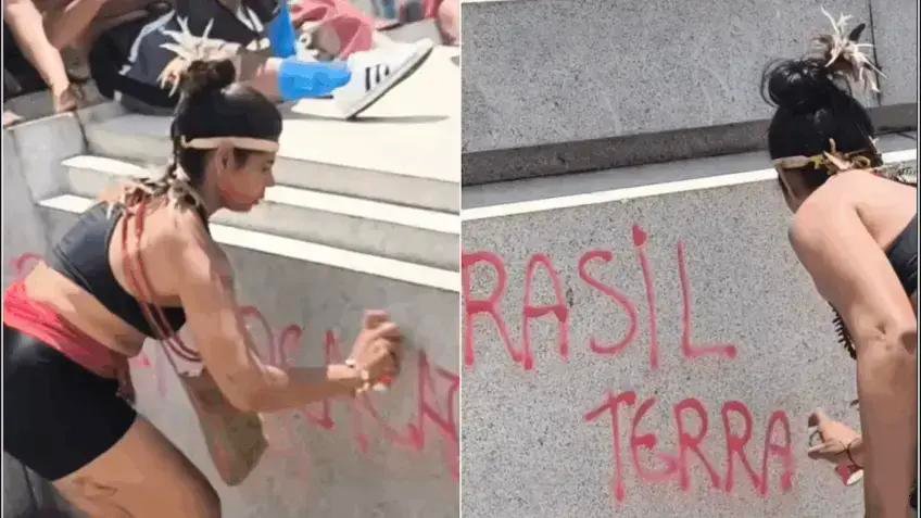 Mulher é presa após pichar estátua em protesto contra anistia em BH