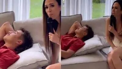 Tatá Werneck acorda cunhado com karaokê e arranca risadas nas redes sociais