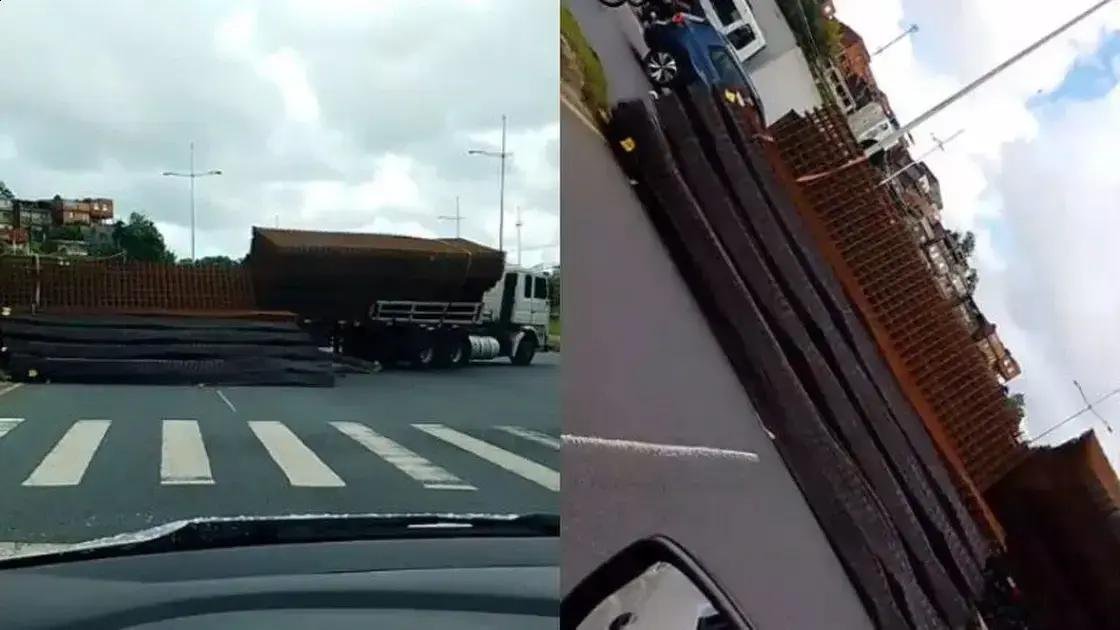 Carreta tombada causa lentidão na Via Regional em Salvador
