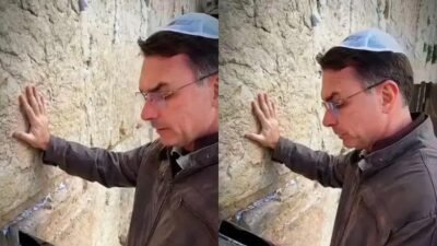 Flávio Bolsonaro faz oração no Muro das Lamentações em Israel