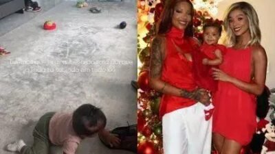 Brunna Gonçalves rearruma sala após bebê de 9 meses escalar móveis