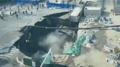 Cratera em obra do metrô de Xangai engole vias e obriga evacuação