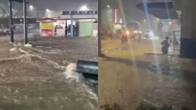 Fortes chuvas provocam alagamentos e crateras no centro de Alagoinhas