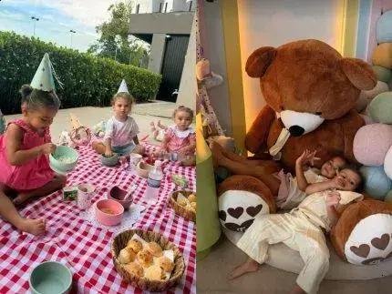 Neymar mostra as três filhas em piquenique caseiro com ursinhos