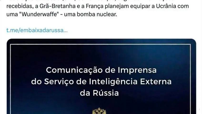 SVR acusa Reino Unido e França de plano para armar Ucrânia com armas nucleares