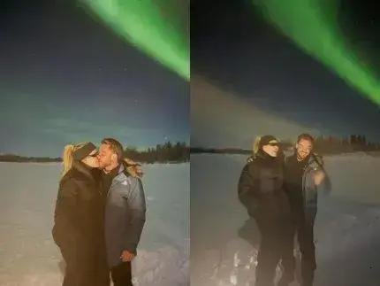 Wesley Safadão e Thyane Dantas: clima romântico sob a aurora boreal