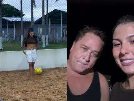 Ana Castela vence Leonardo em futevôlei na fazenda da família de Zé Felipe