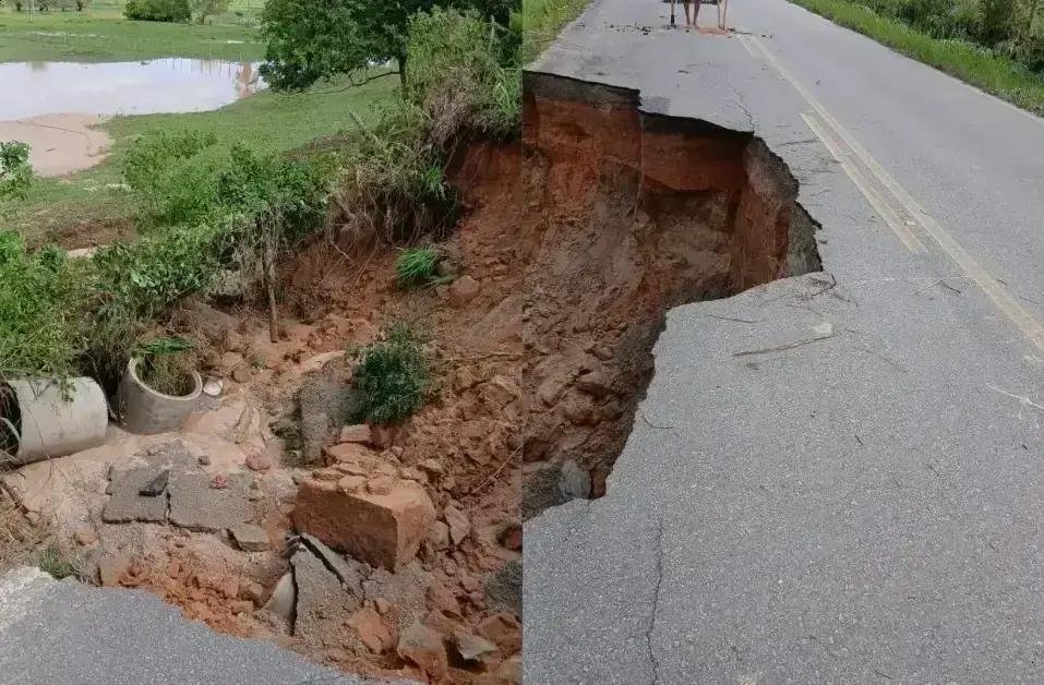 Asfalto cede na BA-503 entre Pedrão e BR-101; via fica interditada