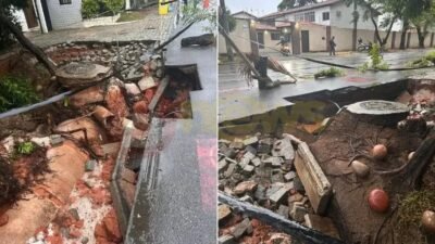 Cratera se abre em Stella Maris após fortes chuvas e compromete via