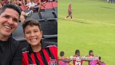 Diego Renan visita o Barradão e leva o filho a torcer pelo Vitória