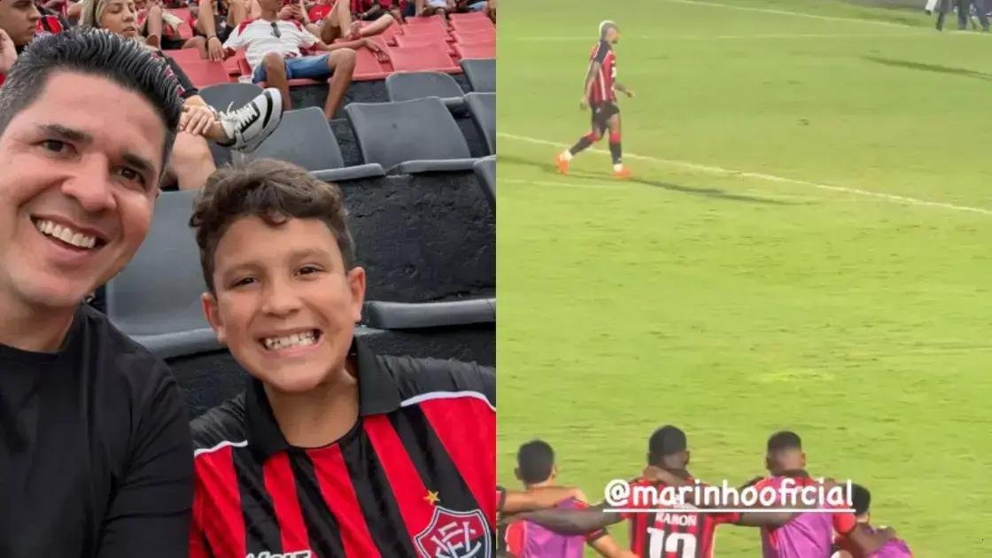 Diego Renan visita o Barradão e leva o filho a torcer pelo Vitória