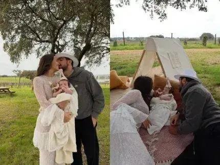 Zuza Helena completa 2 meses: Rafa e Nattan comemoram com piquenique em Portugal